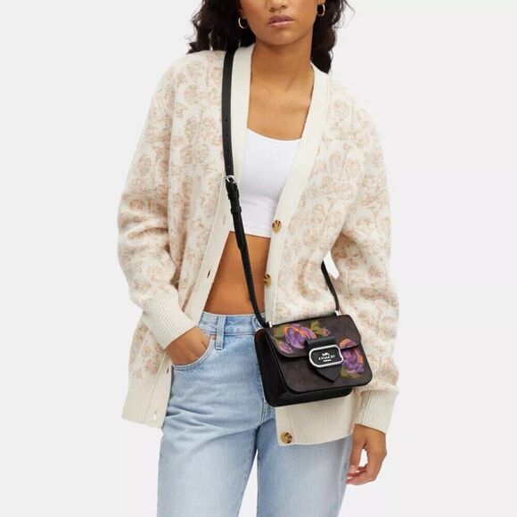 Coach CL415 Morgan Square Crossbody In Signature Canvas With Rose Print NWT $520 - Picture 10 of 12